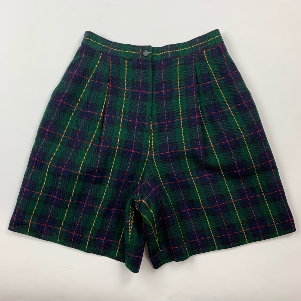 Vintage Joan Leslie Plaid Wool Pleated High Waist Shorts Sz 14